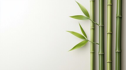 Naklejka premium Green bamboo stalks and leaves on white background.