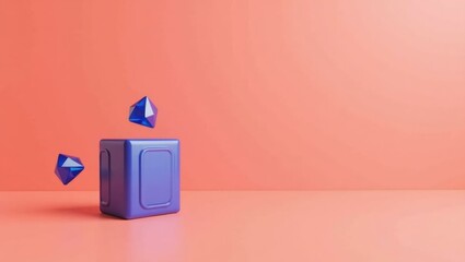 Sapphire blue holy book on left. Blue geometric shapes with pink backg