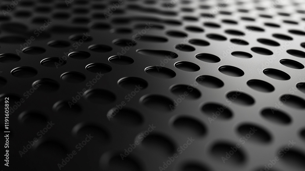 Poster textured surface of black material with circular holes creates a striking visual effect