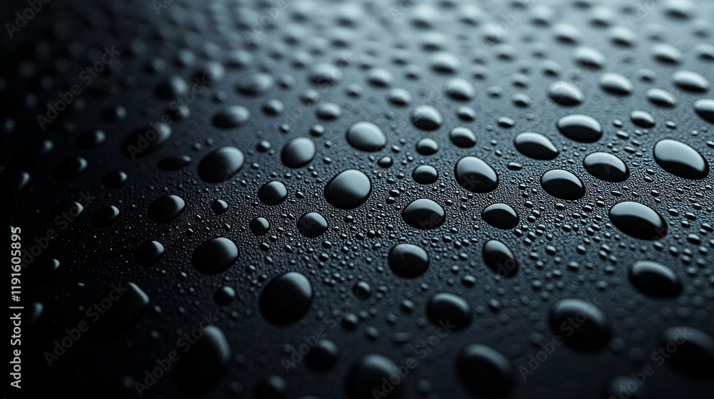 Poster close-up view of droplets on a dark surface creating a textured appearance