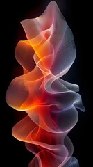 Naklejka premium Abstract flowing energy waves in orange and purple create an ethereal design perfect for modern backgrounds, tech presentations, or creative digital artworks on black background.