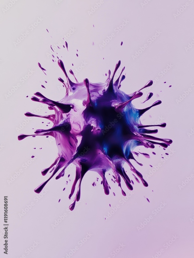 Aufkleber graphical representation of a minimalistic virus design in vibrant purple tones and splashes on a li