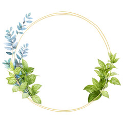 Fototapeta premium Round Frame with Green Plants, Elegant Natural Design, Eco-Friendly Aesthetic, Nature-Inspired Decoration for Creativity