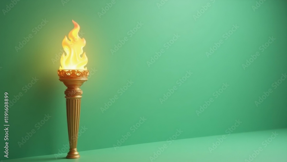 Poster bronze liberty torch on left. soft red background. copy space for text, 3d render ai generated desig