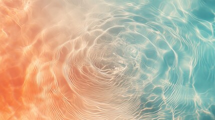 Sunlight illuminating rippling water surface with concentric circles, creating a mesmerizing abstract pattern with a gradient of orange and turquoise colors