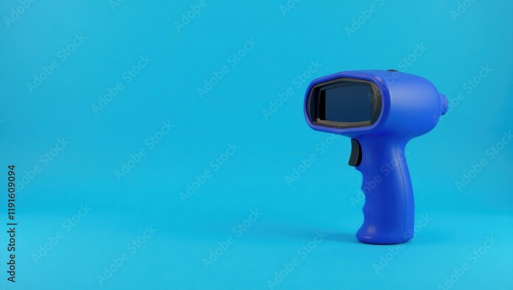 Poster cobalt blue lie detector on right. soft blue background. copy space for text, 3d render ai generated