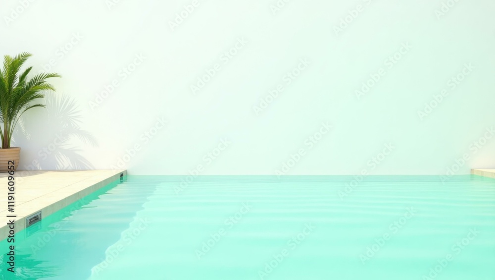 Poster jade green swimming pool on left. soft green background. copy space for text, 3d render ai generated