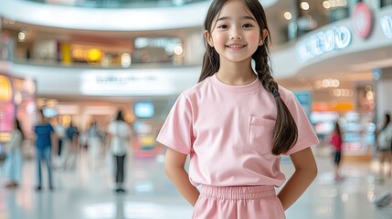 Chic Kids’ Fashion Comes Alive — Young Girl in White Sneakers, Pink Skirt & Trendy Tee Posing Confidently on a High-End Street