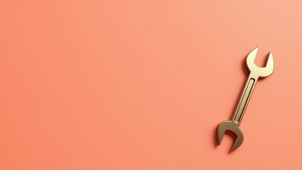 Metallic bronze wrench on right. Golden wrench on peach background for