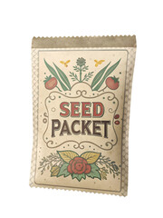 Vintage seed packet design with floral motifs and bold lettering for gardening enthusiasts