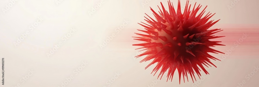 Poster Graphical representation of a minimalistic virus in red color against a soft background highlighting its design and structure. Generative AI