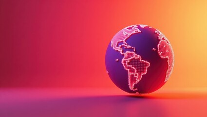 Rich violet prayer beads on left. Neon pink globe world map digital te