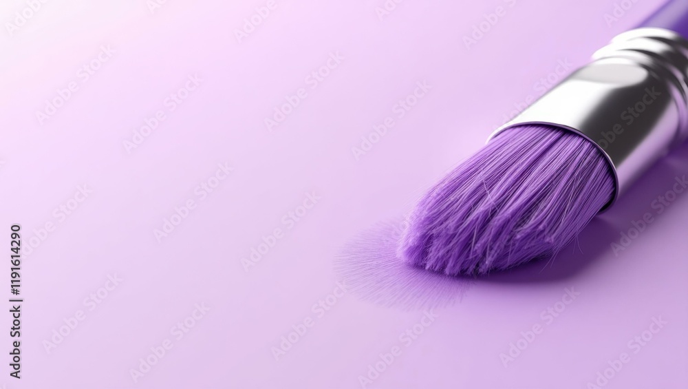 Poster amethyst paintbrush on canvas on right. soft black background. copy space for text, 3d render ai gen