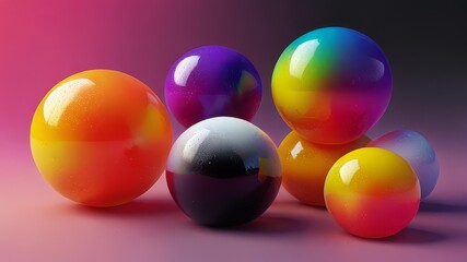 Cluster of abstract spheres and solids, gold, white and black, 3d render