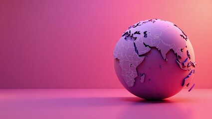 Rich violet prayer beads on left. Purple globe with world map on pink