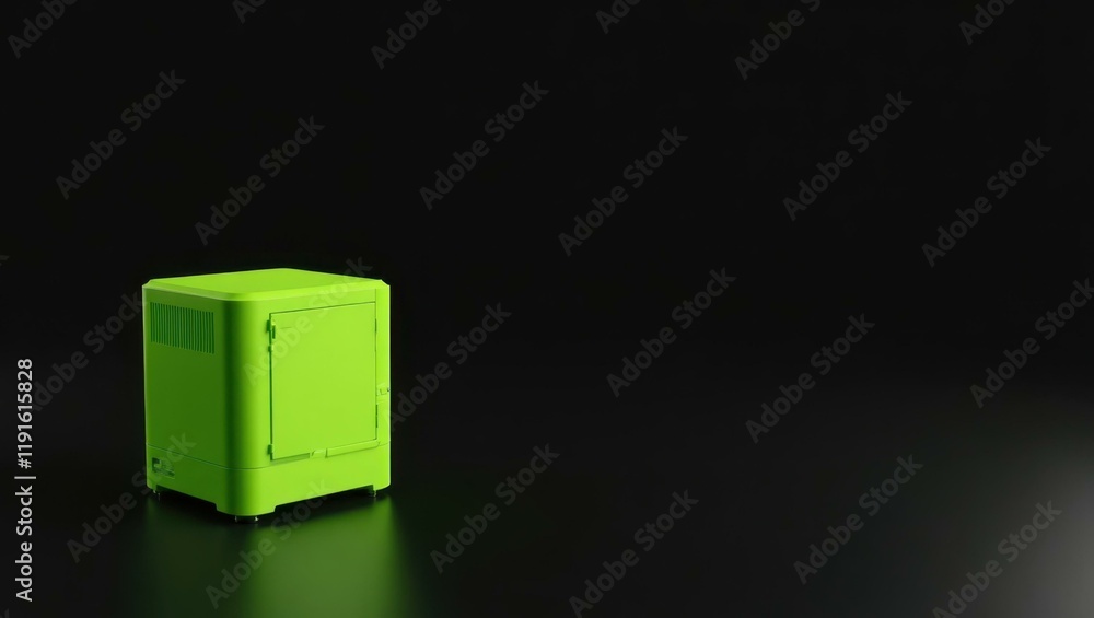 Poster lime green 3d printer on left. soft pink background. copy space for text, 3d render ai generated des