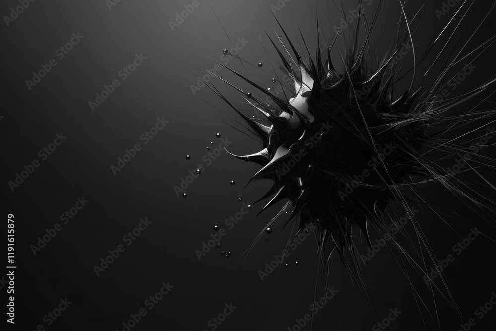 Poster Graphical representation of a minimalistic virus in a dark environment. Generative AI