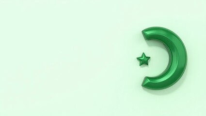 Naklejka premium Emerald green jungle frog on right. Green crescent moon star decoratio