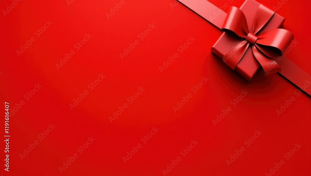 Poster ruby red gift bow on right. soft black background. copy space for text, 3d render ai generated desig