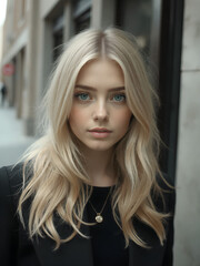 Fototapeta premium Joven de cabello rubio con outfit sencillo y moderno