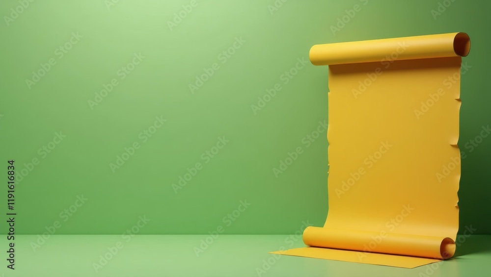 Poster rich mustard yellow classical philosophy scroll on right. soft black background. copy space for text