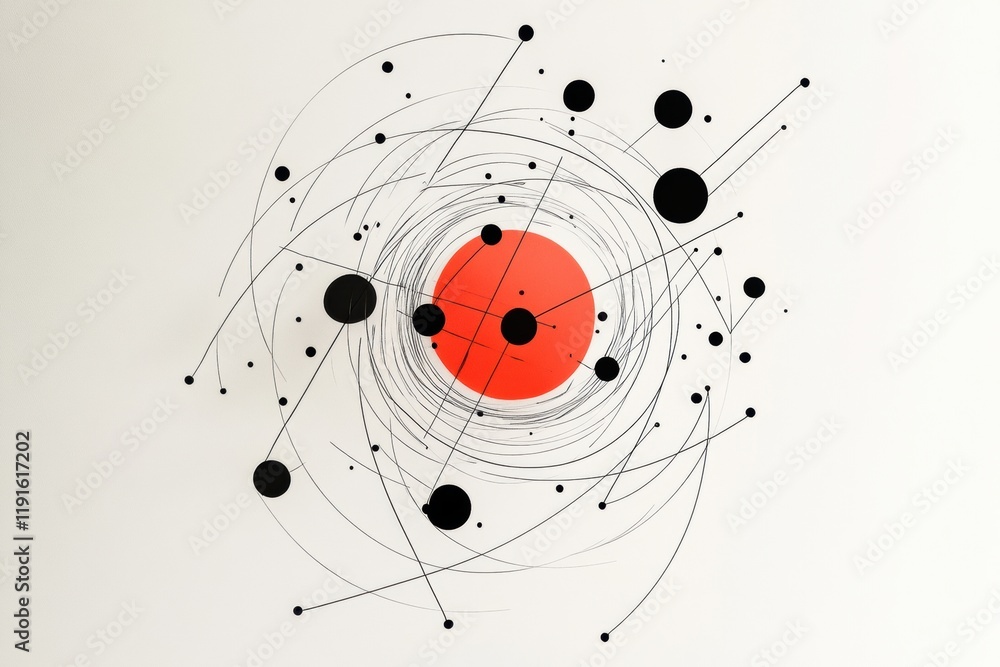 Poster graphical representation of a virus with minimalistic design featuring circular shapes and connectin