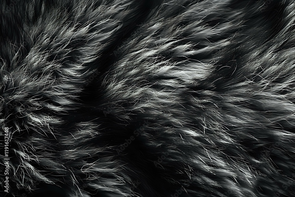 Poster abstract black and white macro photography of soft fur or feathers creating dynamic natural texture 