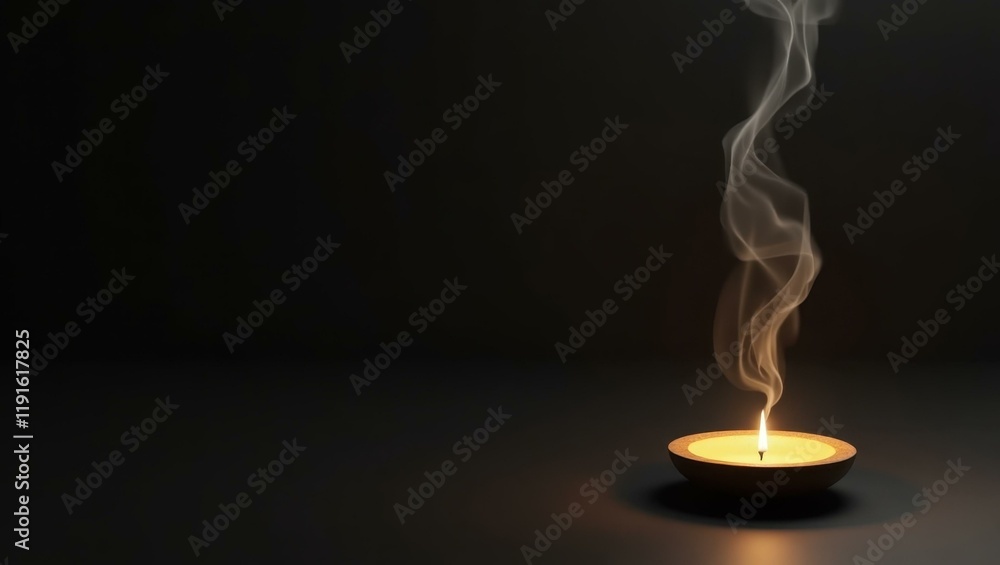 Poster latte beige incense burner on left. soft red background. copy space for text, 3d render ai generated