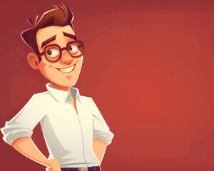 Confident Cartoon Man Character Illustration on Red Background for Business and Lifestyle Design