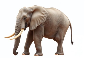 A majestic African elephant stands gracefully, displaying its large tusks and textured skin. The gentle giant exudes an aura of strength and tranquility