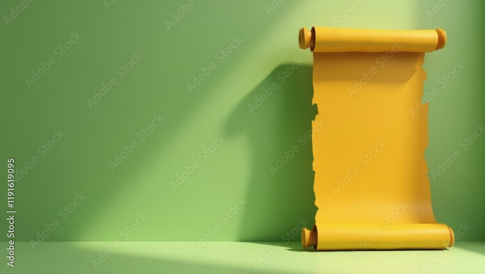 Poster rich mustard yellow classical philosophy scroll on right. soft black background. copy space for text