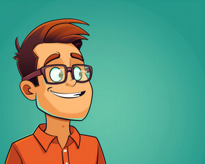 Cartoon Illustration of a Happy Young Man in Glasses and Orange Shirt with Smiling Expression, Ideal for Profile Avatars and Social Media Graphics