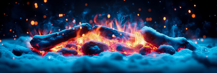 Enchanted Winter Bonfire: Glowing Embers in a Snowy Landscape
