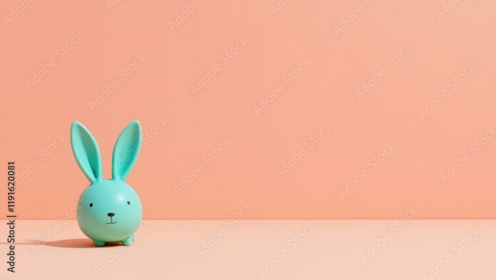 Poster turquoise rabbit ears antenna on left. soft red background. copy space for text, 3d render ai genera