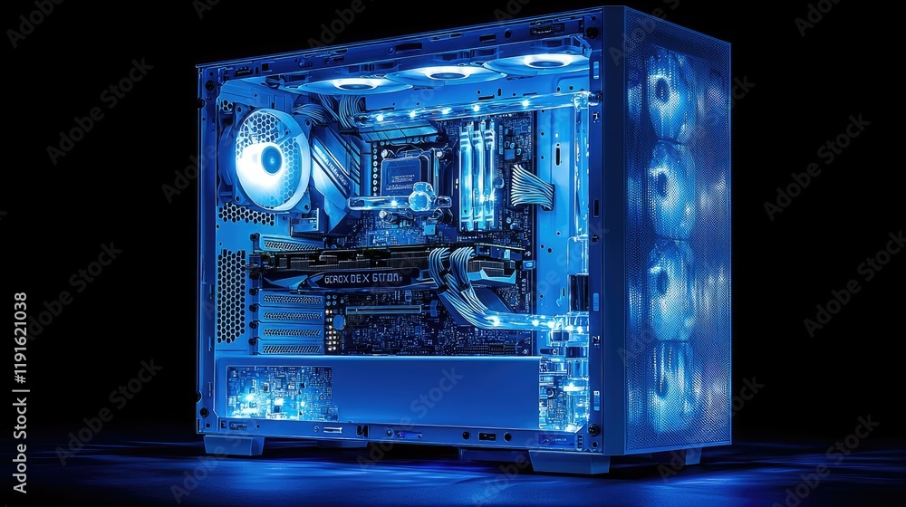 Poster illuminated custom built gaming computer system
