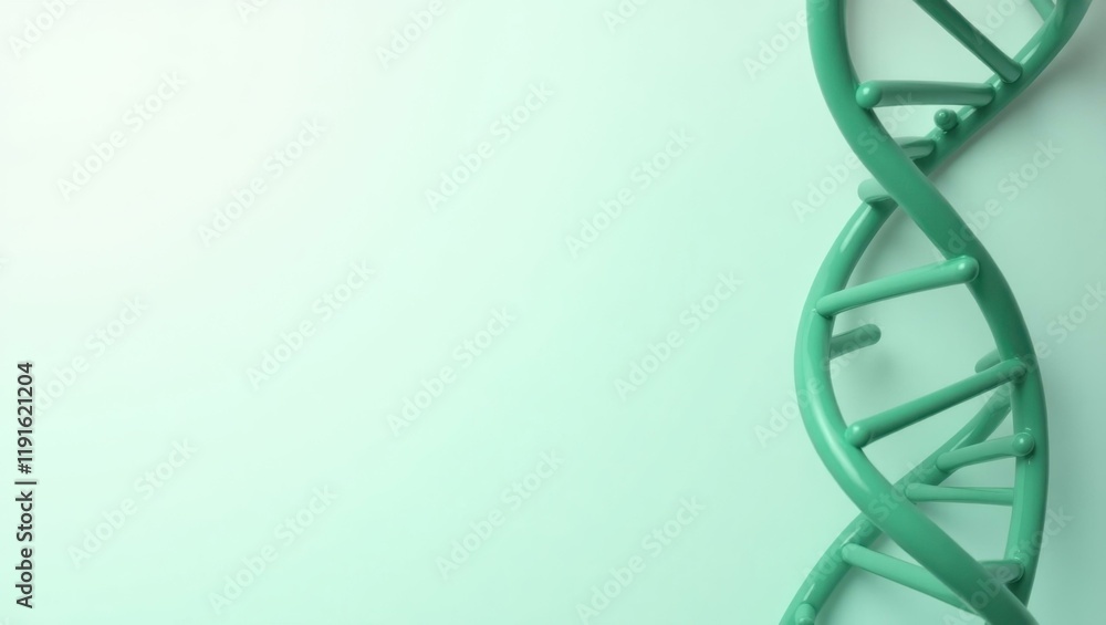 Poster glowing green dna strand on left. soft orange background. copy space for text, 3d render ai generate