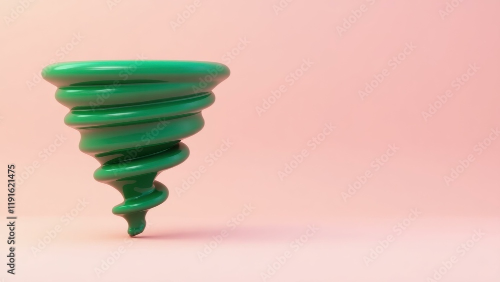 Poster deep green tornado symbol on right. soft purple background. copy space for text, 3d render ai genera