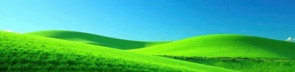 Obraz premium Rolling hills of vibrant green against a deep blue sky, rolling, meadow