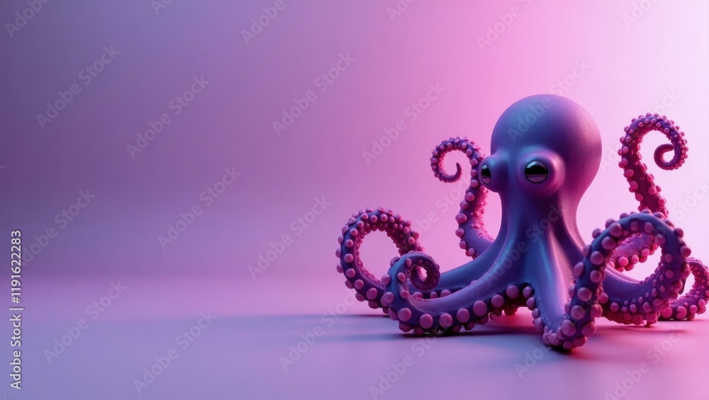 Poster amethyst octopus on left. soft pink background. copy space for text, 3d render ai generated designer