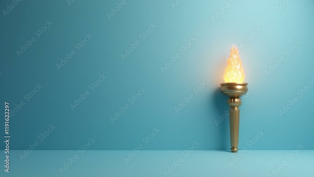 Poster bronze liberty torch on left. soft red background. copy space for text, 3d render ai generated desig