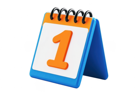 A 3D rendered blue desk calendar showing May 1st. 
