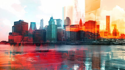 Obraz premium Design art concept abstract contemporary modern background business graphic idea. vibrant and colorful collage featuring elements of design, technology, innovation. Rivermist. Illustration