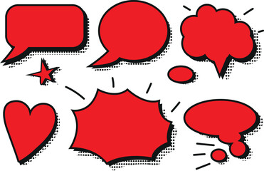 Empty red speech bubbles silhouette isolated on white background Icon set.eps