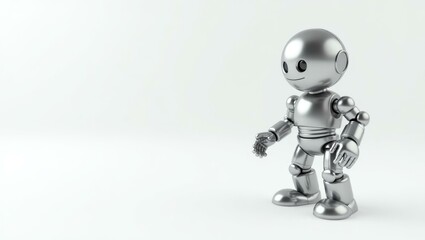 Fototapeta premium Chromium silver imperial droid on left. Soft white background. Copy space for text, 3D render AI Generated Designer Element