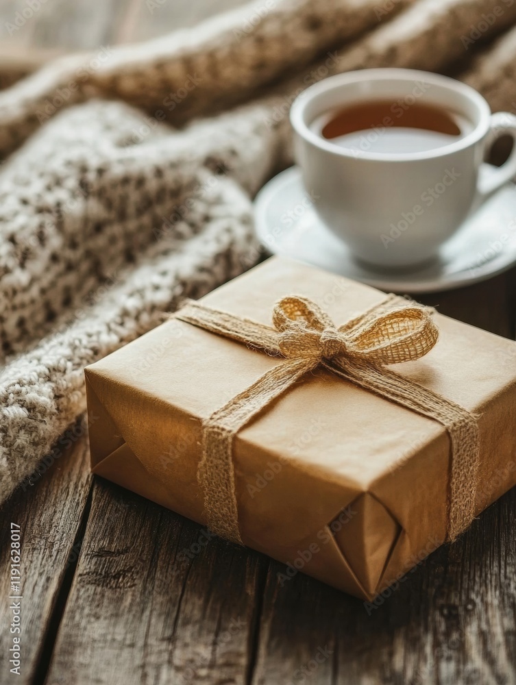 Leinwandbilder cozy setting with a book and tea inviting relaxation and enjoyment on a wooden table. generative ai