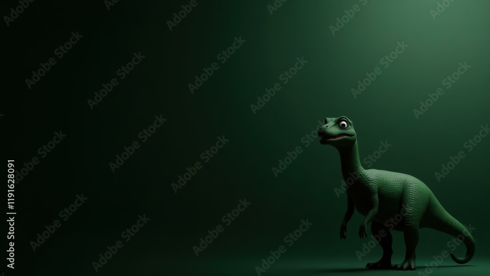 Poster rich forest green dinosaur silhouette on left. soft orange background. copy space for text, 3d rende