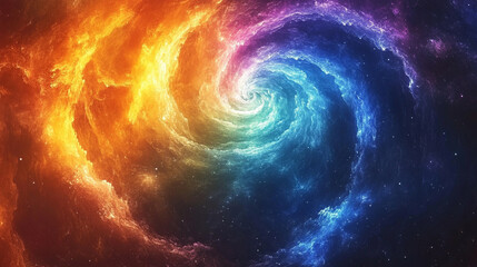 Colorful vortex energy creates a cosmic spiral of swirling, multicolor waves, an abstract explosion of digital light and motion, with blurred bright tones and a sense of chaos and futuristic energy
