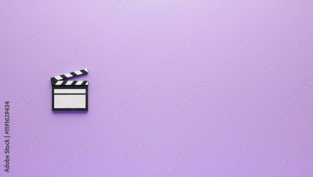Poster clapperboard in checkered black and white on right. soft green background. copy space for text, 3d r