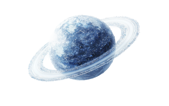 Stunning Ice Planet with Rings in Deep Space Isolated on transparent background