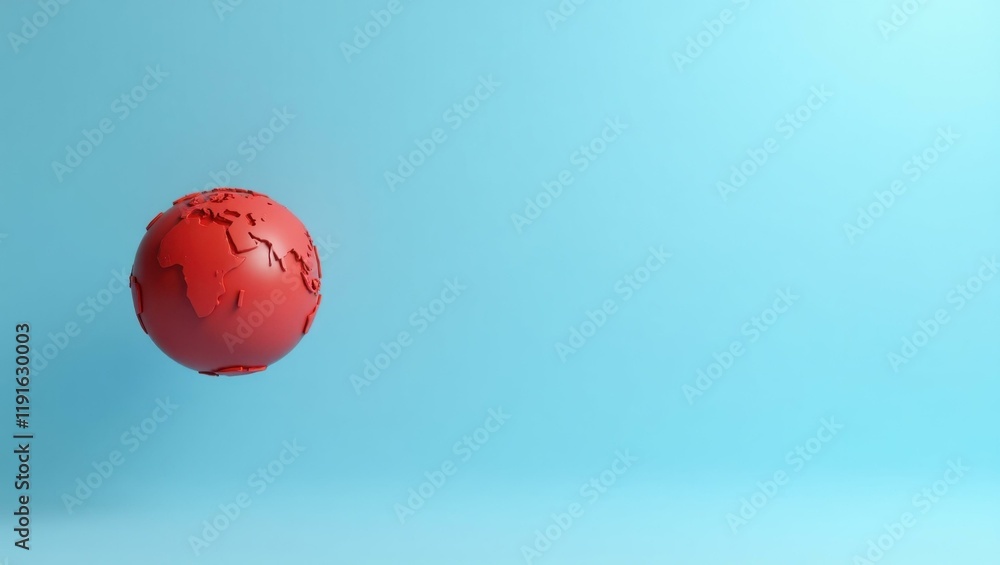 Poster earth globe in red on left. soft coral background. copy space for text, 3d render ai generated desig